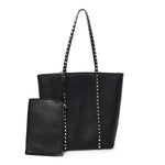Grained Calfskin North South Rockstud Tote Black
