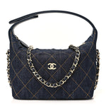 Denim Quilted Hobo Clutch With Chain Dark Blue Orange