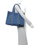 Denim Calfskin Large Braided Woody Ribbon Tote  Blue