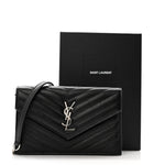 Grain De Poudre Matelasse Chevron Monogram Envelope Chain Wallet Black