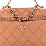 Caviar Quilted Top Handle Slim Vanity With Chain Brown