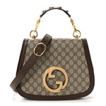 GG Supreme Monogram Textured Dollar Calfskin Web Medium Blondie Top Handle Shoulder Flap Bag Beige Ebony New Acero