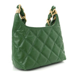 Shiny Crumpled Lambskin Quilted Small CC Funky Town Hobo Green
