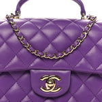 Lambskin Quilted Mini Top Handle Rectangular Flap Dark Purple