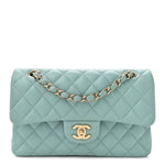 Caviar Quilted Small Double Flap Light Blue