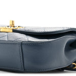 Lambskin Quilted Chain Infinity Waist Belt Bag Blue