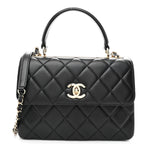 Lambskin Quilted Small Trendy CC Dual Handle Flap Bag Black