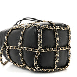 Lambskin Bucket Chain Drawstring Bag Black