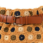 Straw Floral Belt Shoulder Bag Multicolor Tan