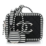 Caviar Quilted Striped Small CC Filigree Vanity Case Black White