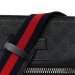 GG Supreme Monogram Appia Calfskin Web Flat Messenger Bag Black Grey