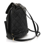Denim Calfskin Quilted Backpack Dark Grey Black