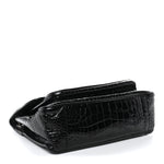 Patent Crocodile Embossed Lambskin Monogram Medium Niki Chain Satchel Black