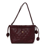 Shiny Calfskin Quilted Clutch With Strap Dark Burgundy