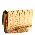 Vitello Catalan Mirror FF 1974 Embossed Continental Wallet on Chain Gold