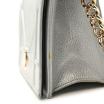 Metallic Grained Calfskin Diorama Wallet on Chain Pouch Silver