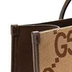 Monogram Jumbo GG Textured Dollar Calfskin Web Tote Bag Camel Ebony New Acero