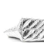 Metallic Crushed Calfskin Quilted Medium Crush Carry All Tote Bag Silver