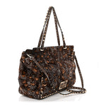 Calf Hair Feather Medium Rockstud Tote Brown