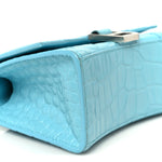Shiny Calfskin Crocodile Embossed Hourglass Top Handle Bag XS Turquoise