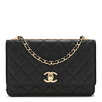 Lambskin Quilted Trendy CC Wallet On Chain WOC Black