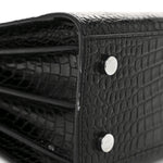 Calfskin Crocodile Embossed Baby Sac De Jour Black