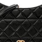 Shiny Crumpled Calfskin Quilted Large Wavy CC Hobo Black
