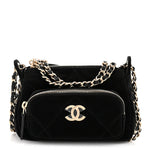 Velvet Effect Nylon Shiny Crumpled Calfskin Mini Quilted Chanel 25 Clutch With Chain Black