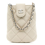 Lambskin Quilted Phone Holder On Chain White