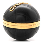 Lambskin Quilted Sphere Minaudiere Chain Clutch Black