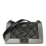 Jersey Embroidered Medium Boy Flap Black Silver