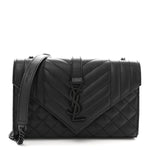 Grain De Poudre Textured Mixed Matelasse Triquilt Small Monogram Monochrome Satchel Black