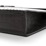 Calfskin Crocodile Embossed Large Monogram Satchel Dark Brown