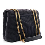 Suede Calfskin Y Quilted Monogram Small Loulou Chain Satchel Deep Marine