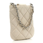 Lambskin Quilted Phone Holder On Chain White