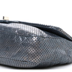 Metallic Crackled Calfskin Perforated Drill Flap Silver