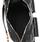 Shiny Lambskin Quilted Trendy Pockets Hobo Black