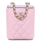 Caviar Quilted Small Vertical Coco Beauty Vanity Case With Chain Light Pink