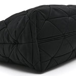 Re-Nylon Nappa Triangle Quilted Padded Medium Double Handled Zip Tote Black