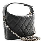 Caviar Quilted Hobo Clutch With Chain Black