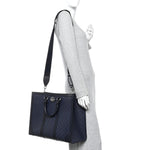 GG Supreme Monogram Textured Dollar Calfskin Large Ophidia Tote Bag Black Blue