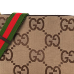 Monogram Jumbo GG Textured Dollar Calfskin Web Wristlet Messenger Bag Camel Ebony New Acero