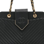 Shiny Sheepskin Chevron Quilted Collar and Tie Flap Black