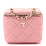 Caviar Quilted Mini Vanity Case With Chain Pink