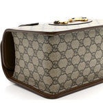 GG Supreme Monogram Azalea Calfskin Mini Horsebit 1955 Foldover Top Handle Bag Beige Ebony Brown Sugar