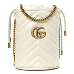 Calfskin Matelasse Mini GG Marmont 2.0 Bucket Bag White