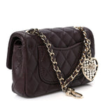 Lambskin Quilted Mini Flap Bag Charm With Hook Dark Brown