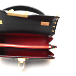 Grainy Calfskin Small Rockstud Alcove Top-Handle Flap Bag Black