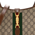 GG Supreme Monogram Azalea Calfskin Web Small Jackie 1961 Hobo Beige Ebony Brown Sugar