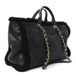 Lambskin Shearling Medium Deauville Tote Dark Brown